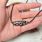 Tibetan 5-eye Dzi Bead Necklace Agate Symbols Pendant Energy Black Brown