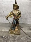 Antique 1920s Bronze Lamp Figure Swashbuckler Musketeer Armor Bronze Craftsmen