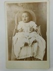 Antique Cabinet Photo Adorable Baby In White Dress On Chair Vintage Photograph