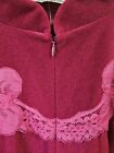 Vanity Fair Velour Housecoat Robe Large Burgundy Wine Vintage Lace 
