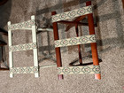 His Hers Scheibe Wood Luggage Suitcase Folding Rack Stand Tapestry Fabric Straps