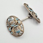 Vintage 925 Sterling Silver Vermeil Ornate Blue Enamel Oval Filigree Cufflinks