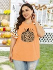 Hdlte Halloween Shirts Women Plus Size Leopard Pumpkin Graphic Tees Colorblock