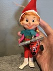 Vintage Rare Christmas Elf  Pixie Figure Doll With Helicopter Ornament Japan