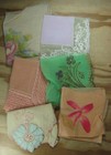 Lot Of 6 Fancy Antique 1920 s Silk Hankies - Painted Flowers   Lace Edges