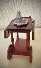 Vintage Concord Miniature Dollhouse Tea Cart Trolly With Silver Tea Set