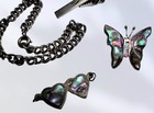Vintage Lot 925 Silver Taxco Abalone Butterfly Brooch Hearts Tie Clip Bracelet