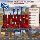 Professional Scottish Highland Bagpipe Complete Set Silver Mounts With Hard Case