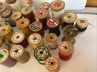 Vintage Lot Of 40 Wooden Sewing Thread Spools Crafts Various Brands Full Partial