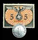 German Wwii Rare 1 Rp Zinc Coin  1940-1945    5 Zloty Stamp Mnh Historical Set