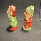 Pair Vintage Chalkware Gnome elf Figurines Red   Green Outfits W  Lantern