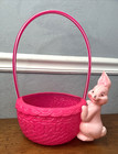 Vintage Pink Bunny Blow Mold Plastic Easter Basket Pink Long Handle
