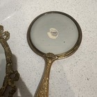 Hand Held Mirrors Vanity Style Embossed Brass Vintage Antique 