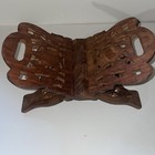 Vintage  Wooden  Floral Book Holder Folding Bible Cookbook Stand Hand Carved Mcm