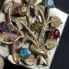 Vintage Rhinestone Pillbox Pendant Leaf Jeweled Gold Tone Mirror Locket Jewelry