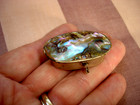 Vintage Hecho Mexico Oval Silver Abalone Pill trinket Box -hinged   Latch 1 1 2 