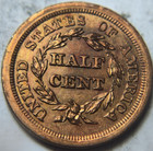 1854 1 2c Braided Hair Half Cent  Attractive Au Details  Recolored cleaned