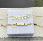 Customized Name Jewelry Set For Girls Rhinestone Hearts Necklace Bracelet Gift
