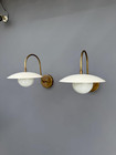 Brass Dome Wall Sconce     Mid Century Bedside Curved Arm Light