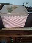 Vintage  Cottage Chic Square Princess Pink Wicker Sewing Basket  11 5 In Sq