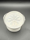 Vintage Set 8 Coasters   Holder Mid-century Hand Forged Aluminum Daisy Motif Mcm