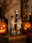 Mini Skeleton Couple Street Lamp Statue Gothic Cemetery Halloween Shelf Decor