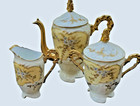 Hand Painted Raised Gold Klingenberg Limoges Tea Set Yellow Forget Me Not C 1880