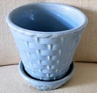 Vintage Morton Pottery Blue Basketweave Flower Pot With Underplate