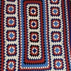 Vtg Handmade Crochet Afghan Throw Blanket Red White Blue July 4th Fourth Picnic