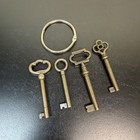 Set Of 4 Mini Vintage Style Skeleton Keys With Ring Antique Brass Finish Crafts