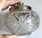 Vintage Cut Glass Vanity Dresser Powder Trinket Jar W Metal Lid