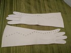 Vintage White Ivory Leather Long Gloves Cutout Women s Small