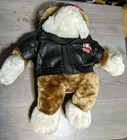 Dan Dee Bulldog Plush 20  Biker Black Faux Leather Jacket Stuffed Animal Doll