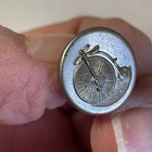 Incredible Rare Antique Button High Wheel Bicycle  15mm Silver Tone Tin Back