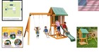 Durable Appleton Wooden Swing Set With Slide  Rock Wall   Chalkboard For Kids