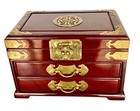 Antique Jewelry Chest Chinese Wooden With Red Lining   Brass Hardware
