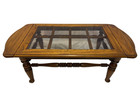 Vintage Oak Glass Top Drop-leaf Coffee Table W  Turned Legs Windowpane Style