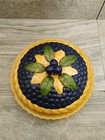 Vtg Kt Kitchen Traditions Covered Blueberry Pie Plate With Lid Ceramic 