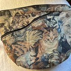 Vtg Cat Tapestry Shoulder Bag Made In Usa Double Zip Key Ring Clear Pouch Strap