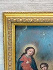 Antique Mexican Retablo Holy Family Jesus Mary Joseph C1850 Oil On Tin Folk Art