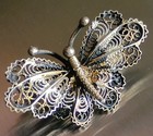 Antique 800 Silver   Gold Wash Filigree Lace Butterfly Pin 1 25    Pin 3 2g