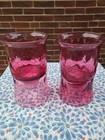 Pair Vtg Pilgrim Glass Pink Fairy Lamp Optic Pattern Candle Holder 6x4    2 Pc