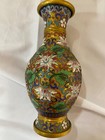 Vintage Chinese Enamel Cloisonn   Vase Flower Motif 6 5  Tall Gold Base