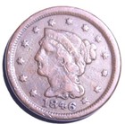 1846 Braided Hair Large Cent Penny- Small Date  Fine vf Details-lah-106