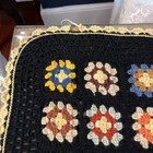 Hand Crochet 60  X 43  Granny Square Afghan Throw Blanket Farmhouse Black Floral