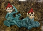 Vintage Mcm Christmas Pixie Elfs Ceramic Figurines Made In Japan 1950   s Elves