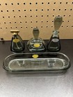 Vintage Pompadour Austria Art Deco Smoky Glass Vanity Set Perfume Tray 4pc