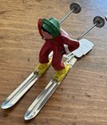 2 Vintage Barclay Lead Downhill Skiers - Man   Woman - Orig   Tags
