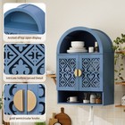 Wall Mounted Arch Cabinet Carved Doors Floating Storage Gold Knobs Blue Boho