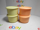  new  Tupperware Lot 4 Of  Small Canister Bowl 7693a   Orange Green  Lids  7790a